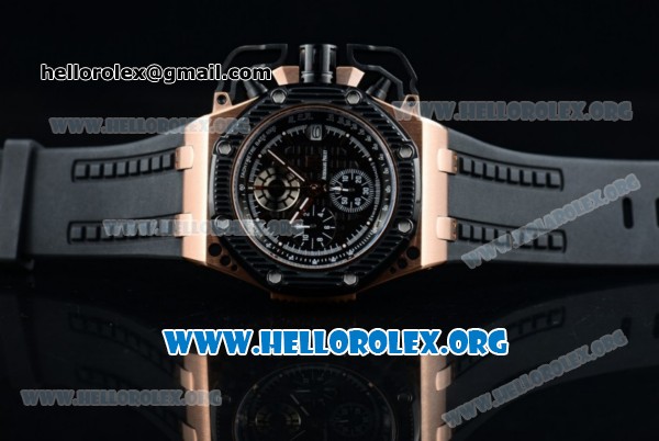 Audemars Piguet Royal Oak Offshore Survivor Chrono Japanese Miyota OS20 Quartz Rose Gold Case with Ceramic Bezel Black Dial and Black Rubber Strap (EF) - Click Image to Close